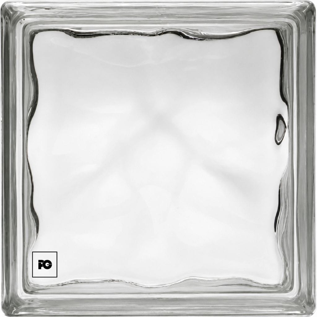 Square glass block with wavy inner edges and a small FG logo in the bottom-left corner.