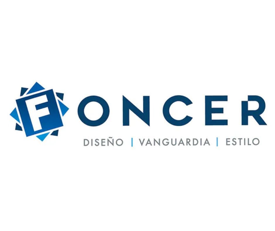 Logo for FONCER featuring a blue geometric square icon with an F, followed by the word FONCER and the tagline 'DISEÑO VANGUARDIA ESTILO' beneath.