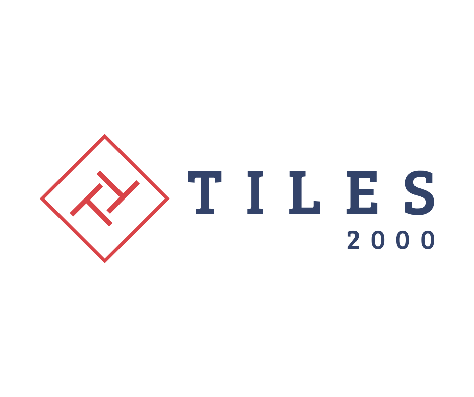 Tiles 2000 logo with a red diamond emblem and blue wordmark reading 'TILES 2000'